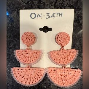 On 34th Chic Light Pink Woven and Beaded Dangle Earrings